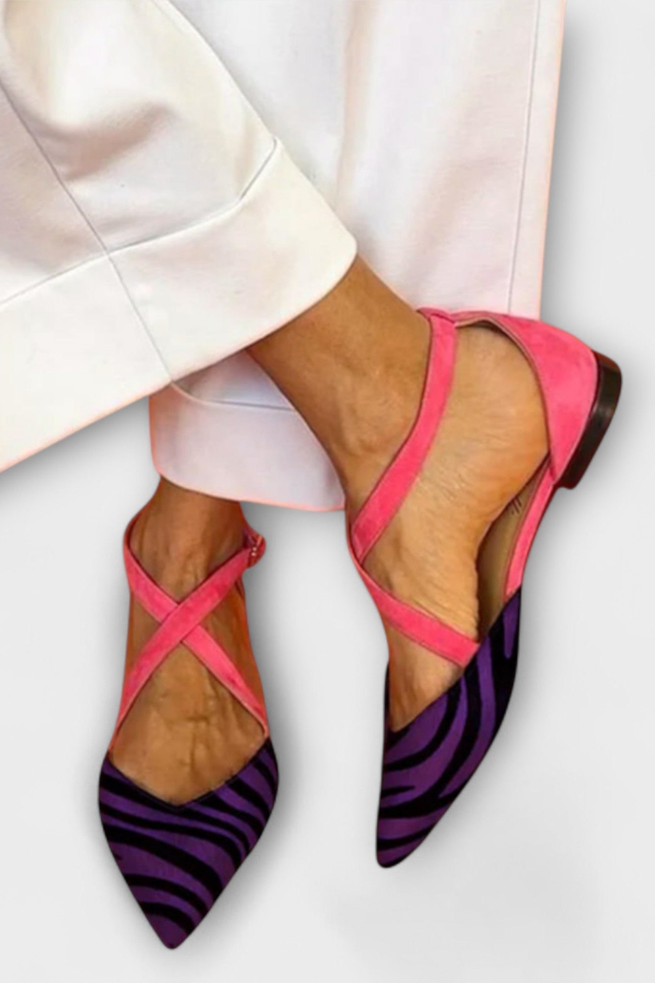 Fenna Ballerina with Zebra Print and Crossed Straps