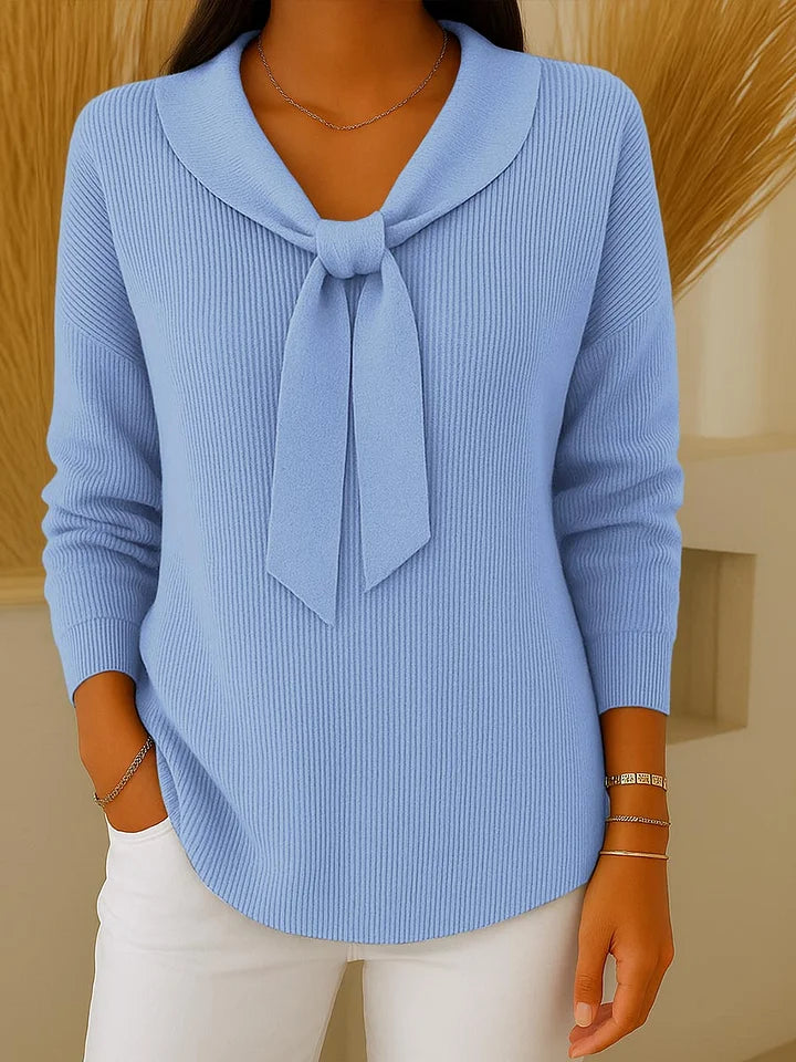 Women's solid-color sweater with ties and long sleeves