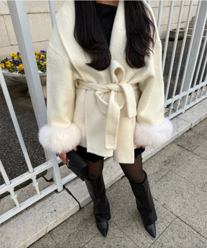 Éclat™ – Elegant Wool Coat, Removable Fur Details