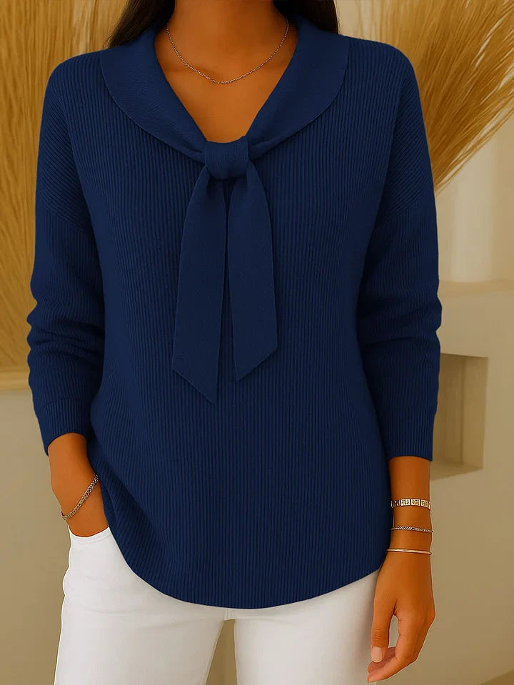 Women's solid-color sweater with ties and long sleeves