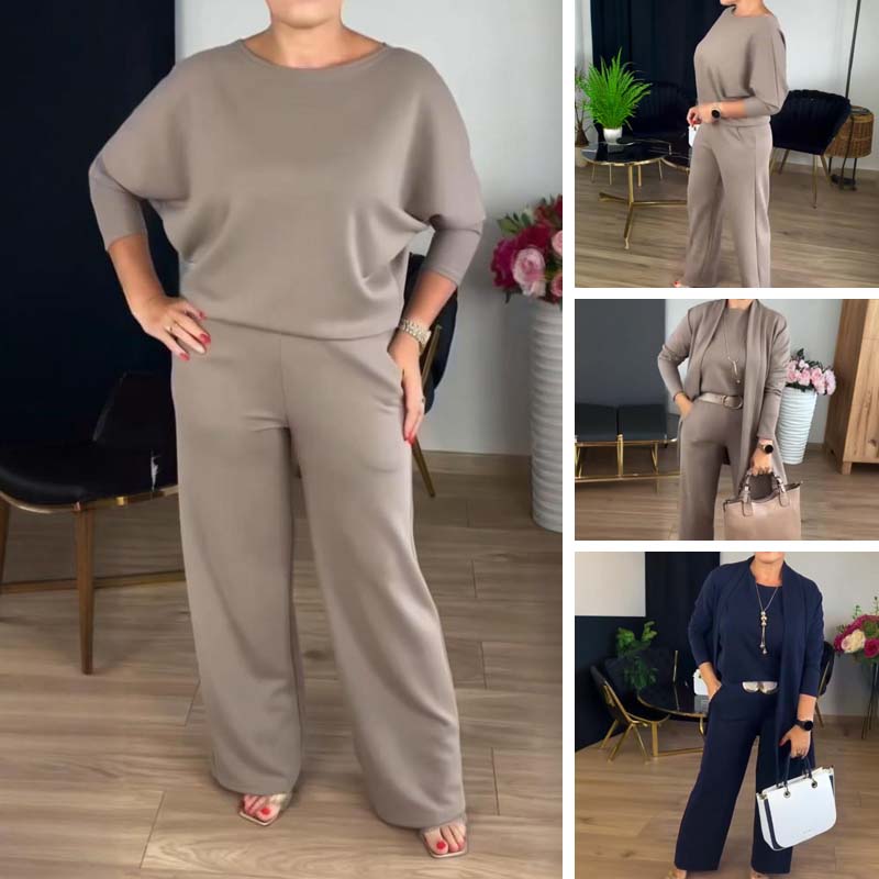 Elegant 3-Piece Set Including a Long Cardigan, Top, and Pants