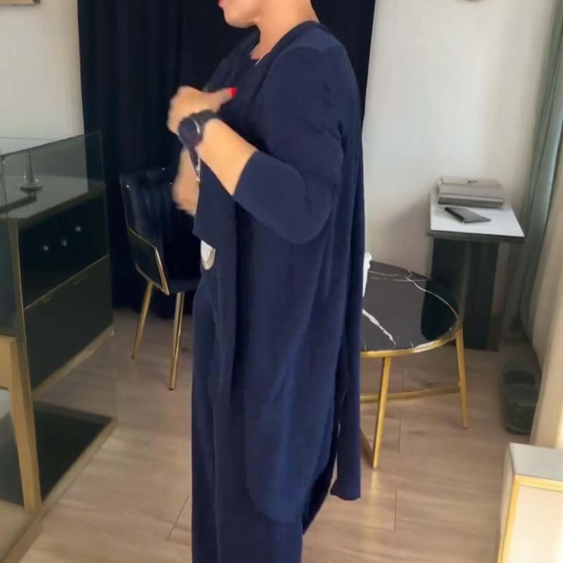 Elegant 3-Piece Set Including a Long Cardigan, Top, and Pants