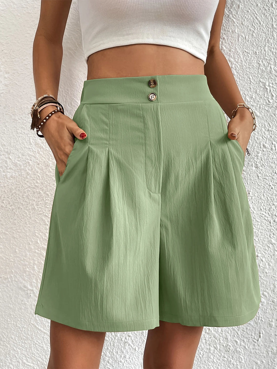 Women's High Waisted Bermuda Shorts with Pockets