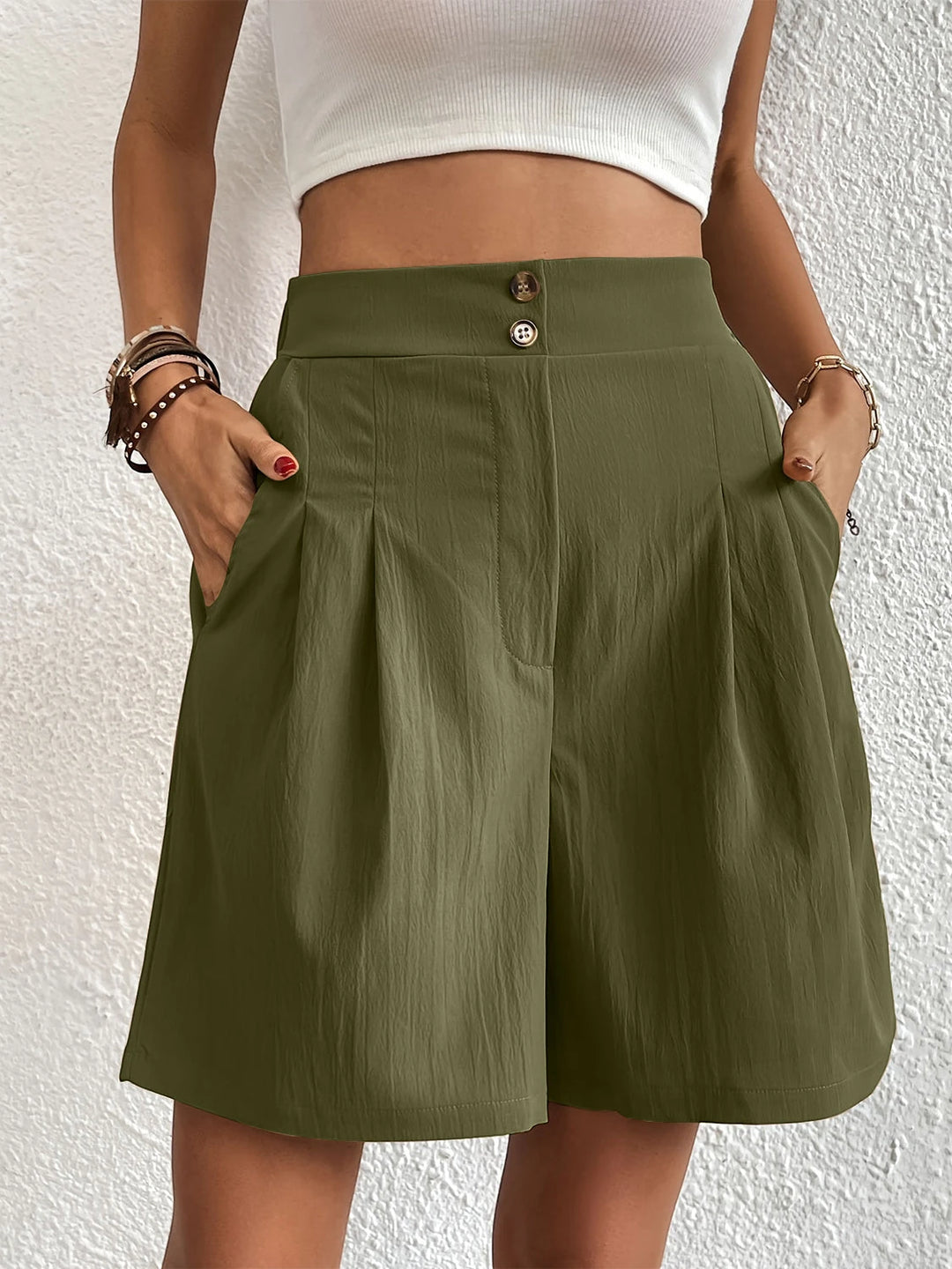 Women's High Waisted Bermuda Shorts with Pockets