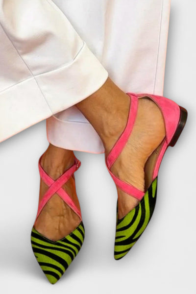 Fenna Ballerina with Zebra Print and Crossed Straps