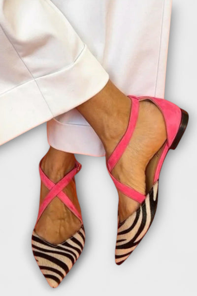 Fenna Ballerina with Zebra Print and Crossed Straps