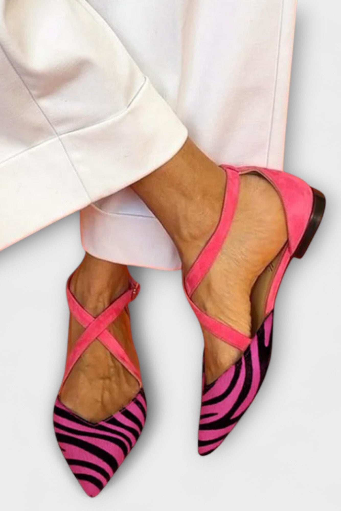 Fenna Ballerina with Zebra Print and Crossed Straps