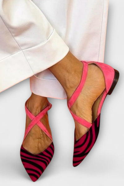 Fenna Ballerina with Zebra Print and Crossed Straps