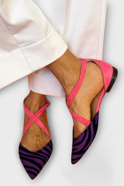Fenna Ballerina with Zebra Print and Crossed Straps