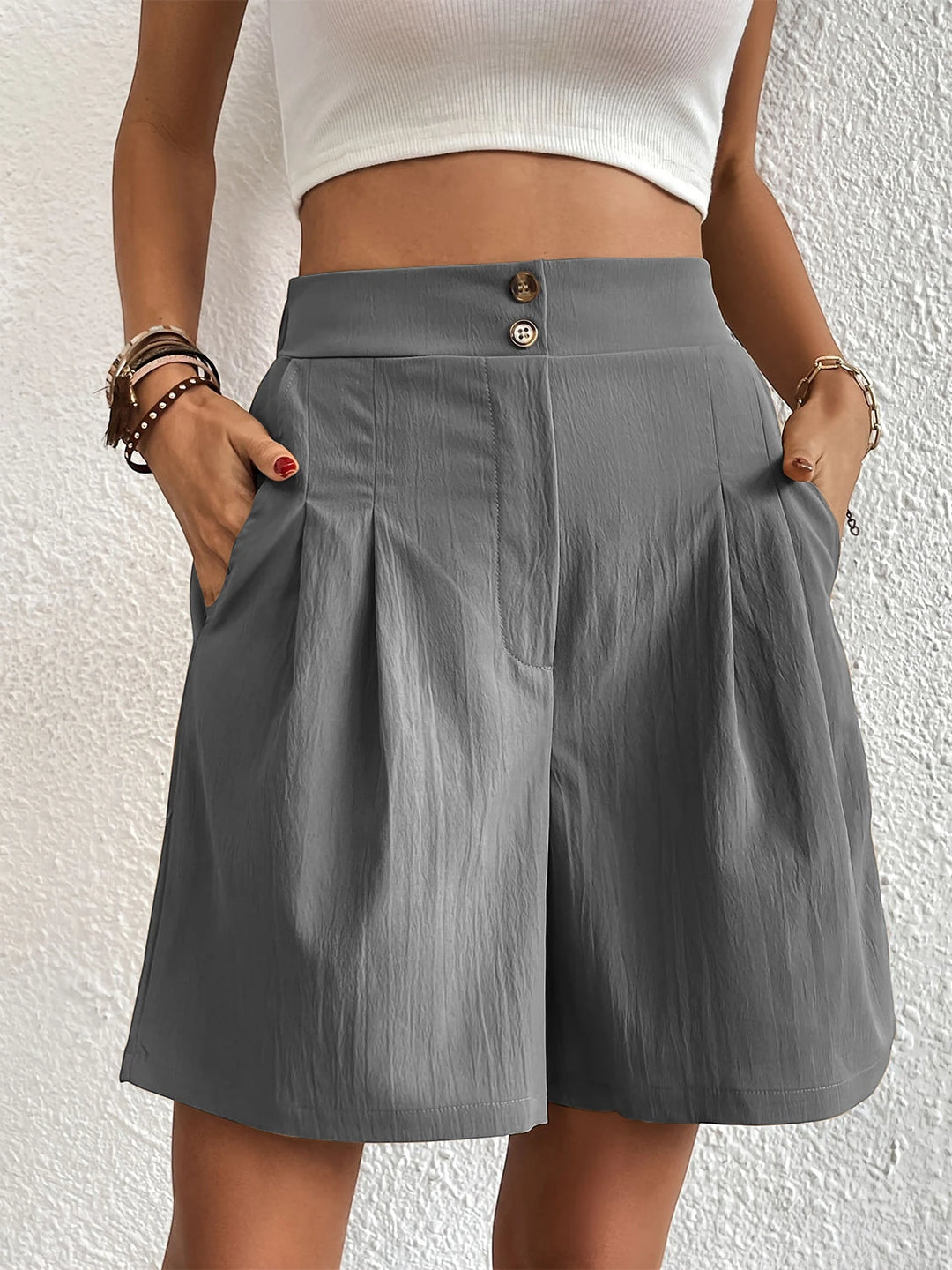 Women's High Waisted Bermuda Shorts with Pockets