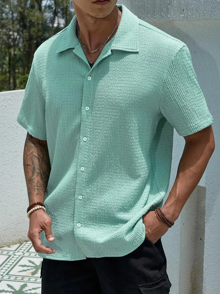 Men's Casual Shirt with Camp Collar and Short Sleeve