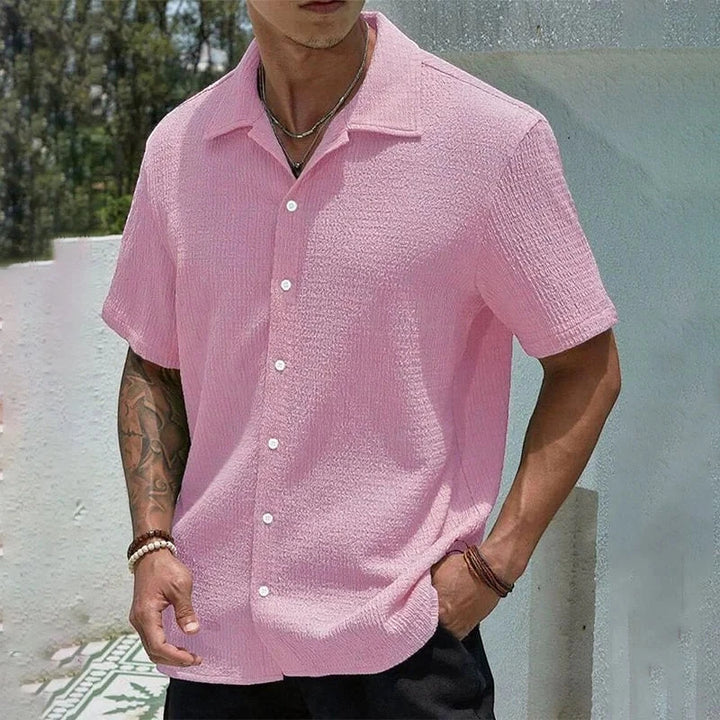 Men's Casual Shirt with Camp Collar and Short Sleeve