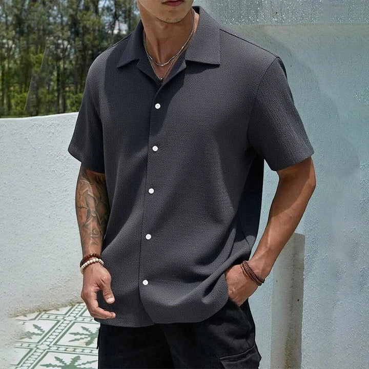 Men's Casual Shirt with Camp Collar and Short Sleeve