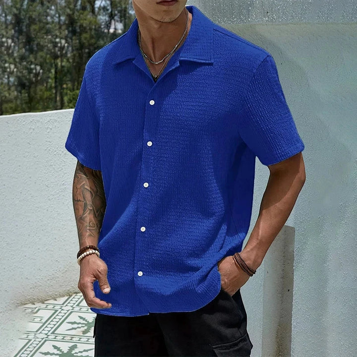 Men's Casual Shirt with Camp Collar and Short Sleeve