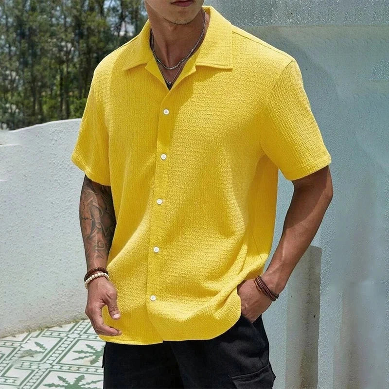Men's Casual Shirt with Camp Collar and Short Sleeve