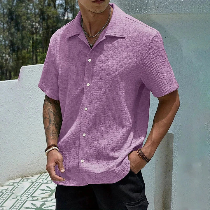 Men's Casual Shirt with Camp Collar and Short Sleeve