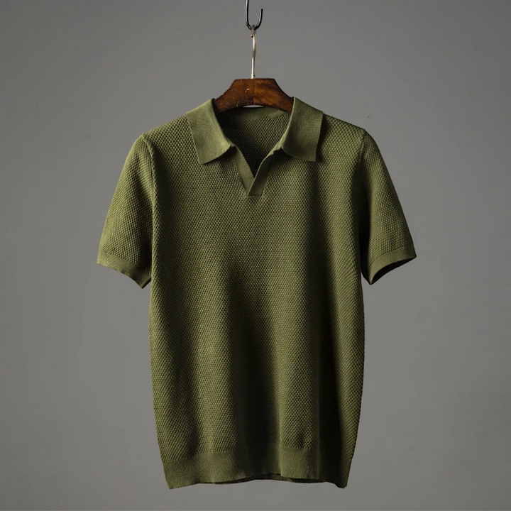 Men's Casual Polo Shirt with Short Sleeve and V-Neck