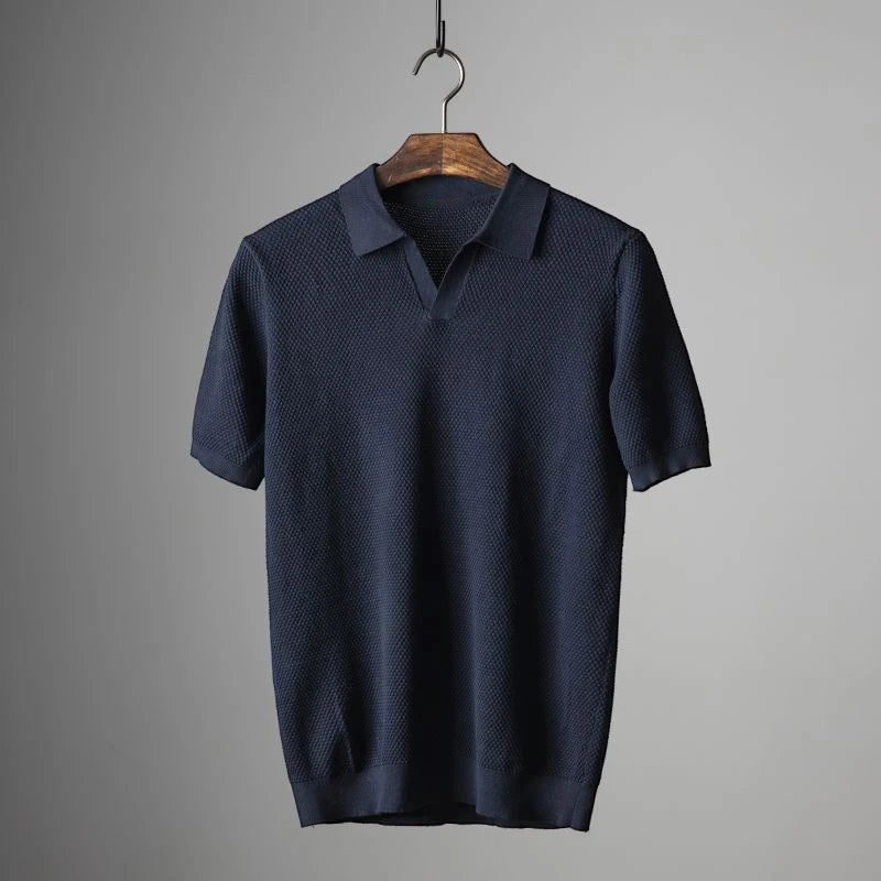 Men's Casual Polo Shirt with Short Sleeve and V-Neck