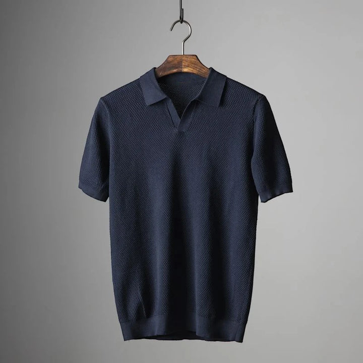 Men's Casual Polo Shirt with Short Sleeve and V-Neck