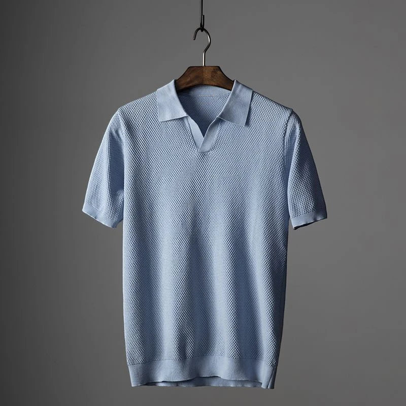 Men's Casual Polo Shirt with Short Sleeve and V-Neck