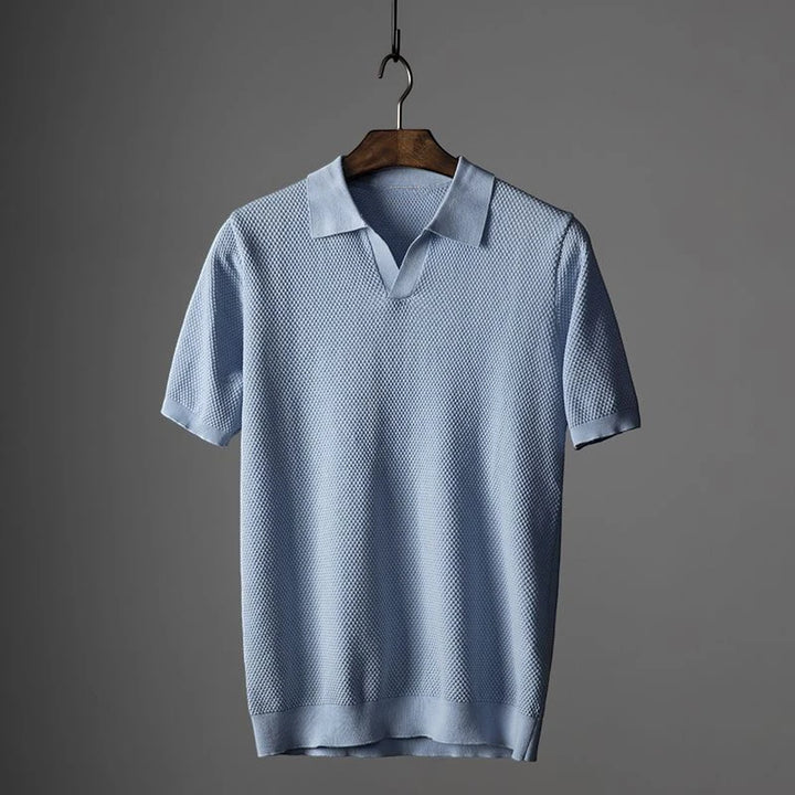 Men's Casual Polo Shirt with Short Sleeve and V-Neck