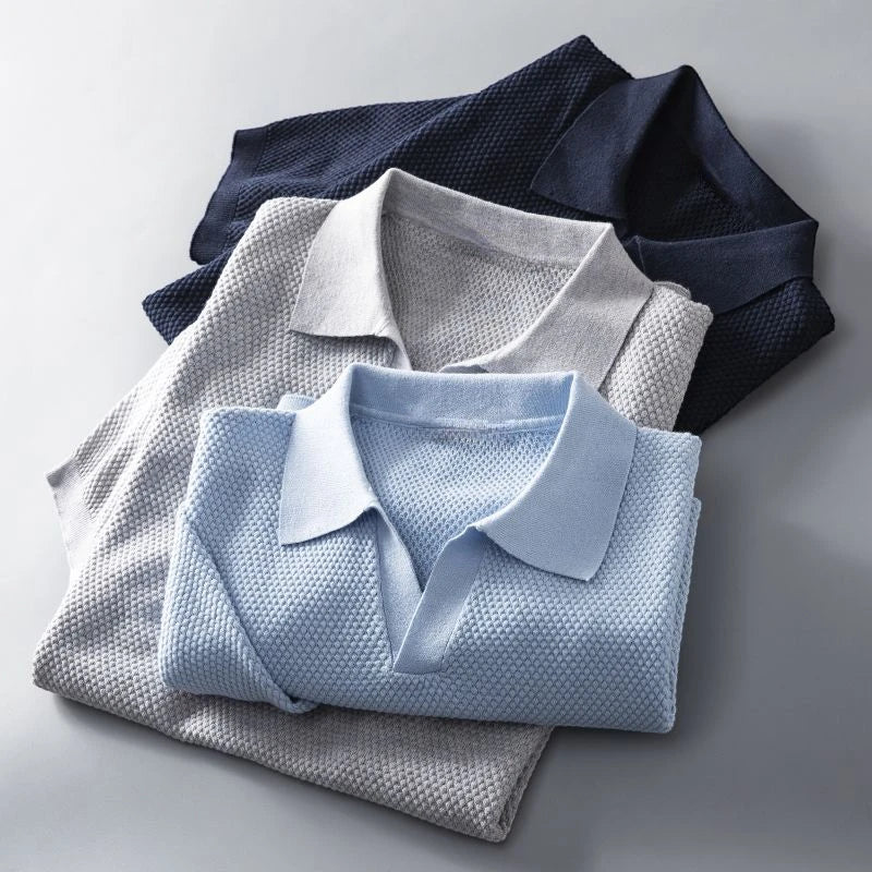 Men's Casual Polo Shirt with Short Sleeve and V-Neck