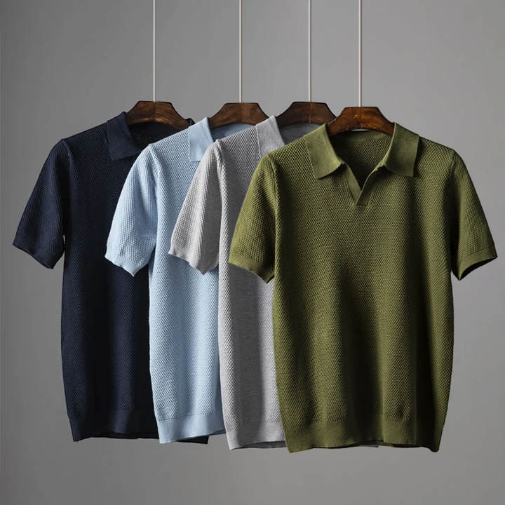 Men's Casual Polo Shirt with Short Sleeve and V-Neck