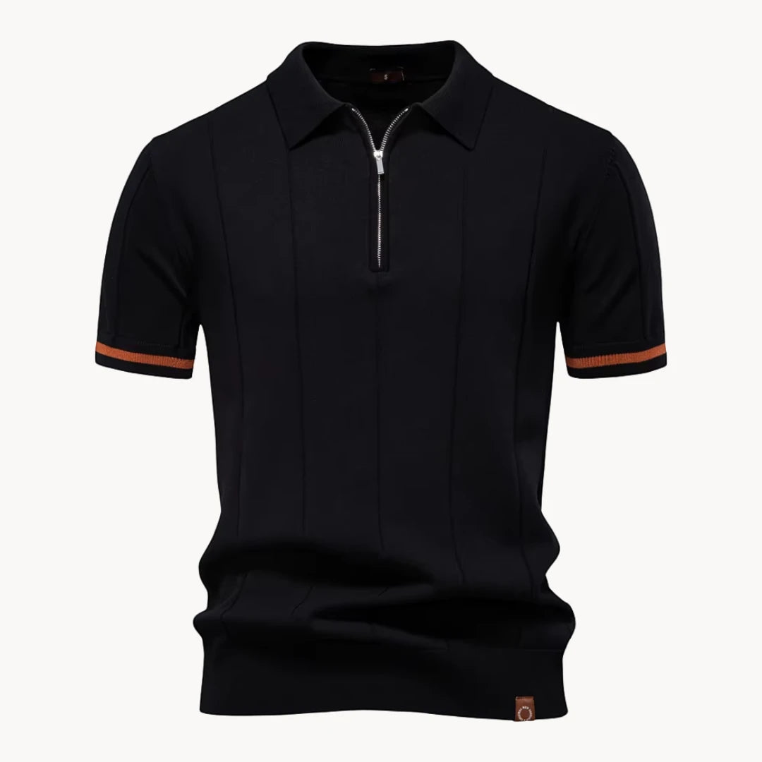 Men's Casual Polo Shirt with Short Sleeve and Zipper