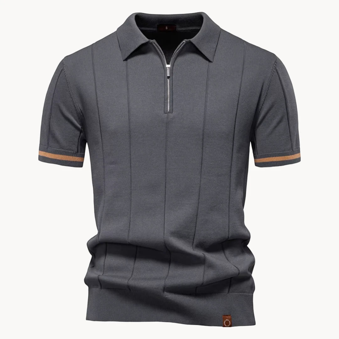 Men's Casual Polo Shirt with Short Sleeve and Zipper