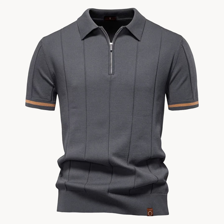 Men's Casual Polo Shirt with Short Sleeve and Zipper