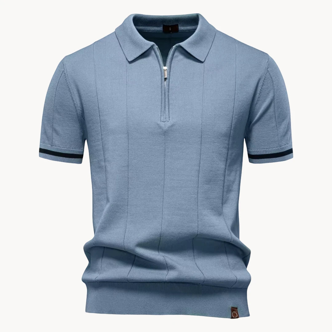 Men's Casual Polo Shirt with Short Sleeve and Zipper