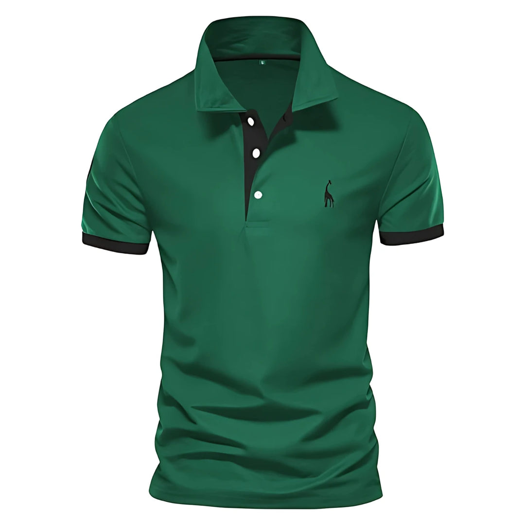 Men's Casual Slim Fit Polo Shirt with Short Sleeve and Embroidered