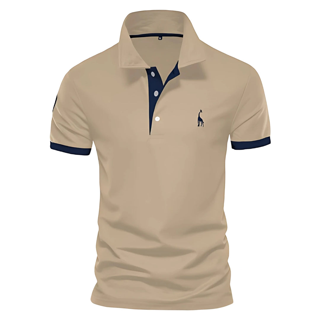 Men's Casual Slim Fit Polo Shirt with Short Sleeve and Embroidered