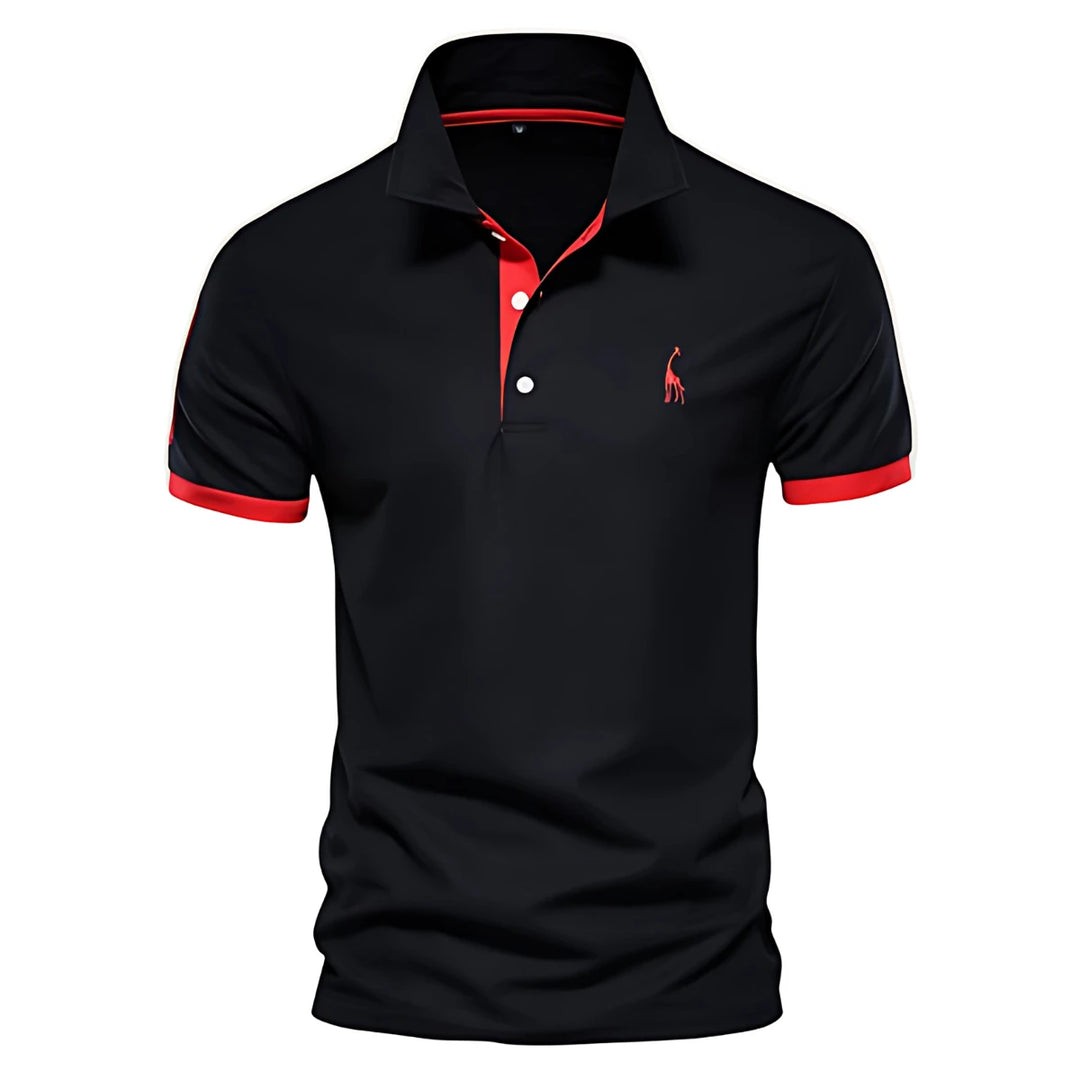 Men's Casual Slim Fit Polo Shirt with Short Sleeve and Embroidered