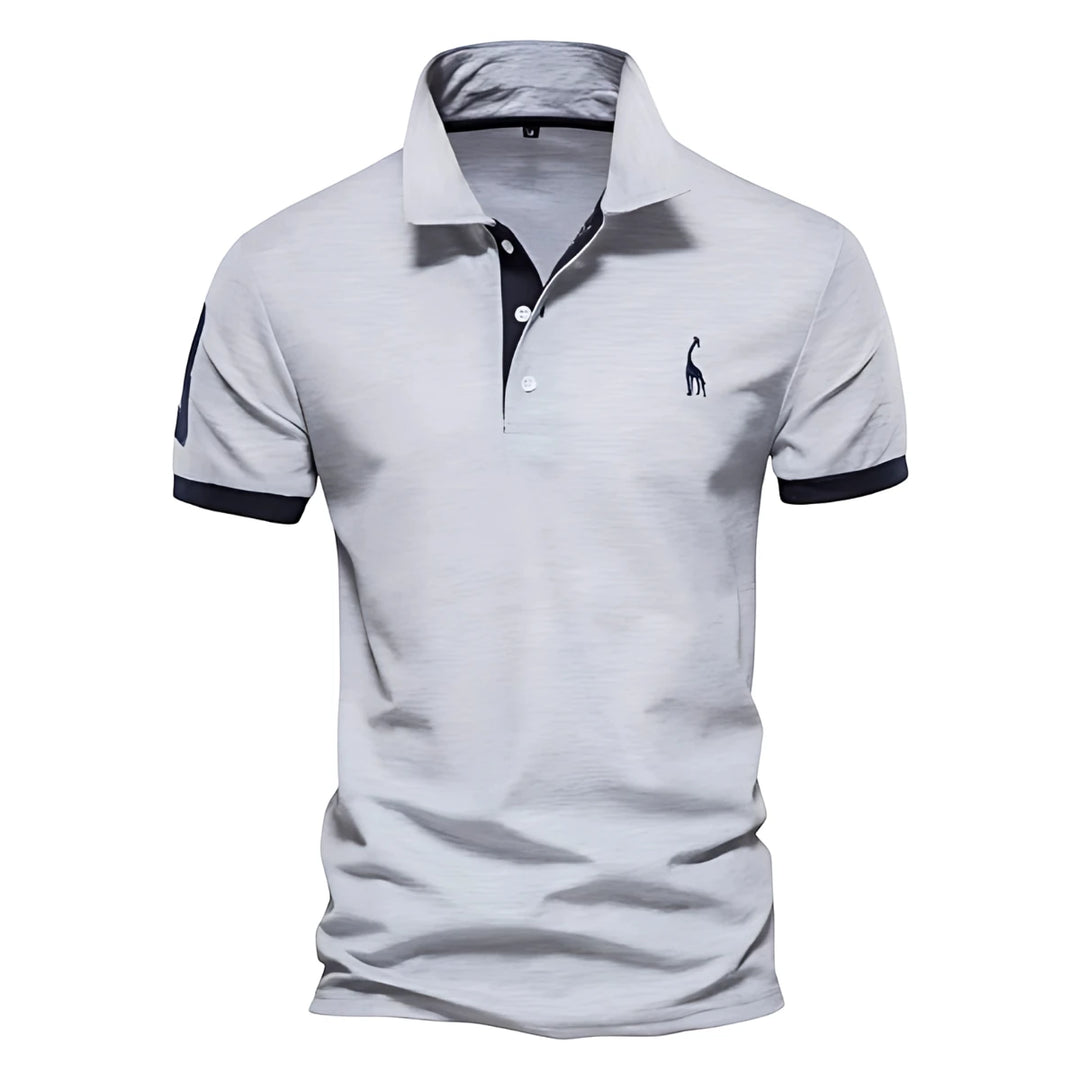 Men's Casual Slim Fit Polo Shirt with Short Sleeve and Embroidered