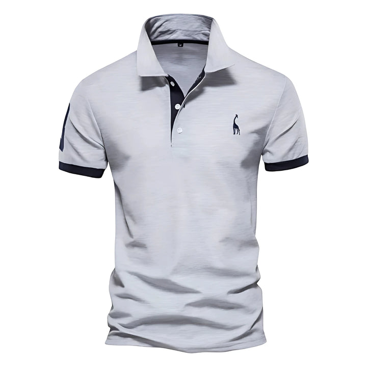 Men's Casual Slim Fit Polo Shirt with Short Sleeve and Embroidered