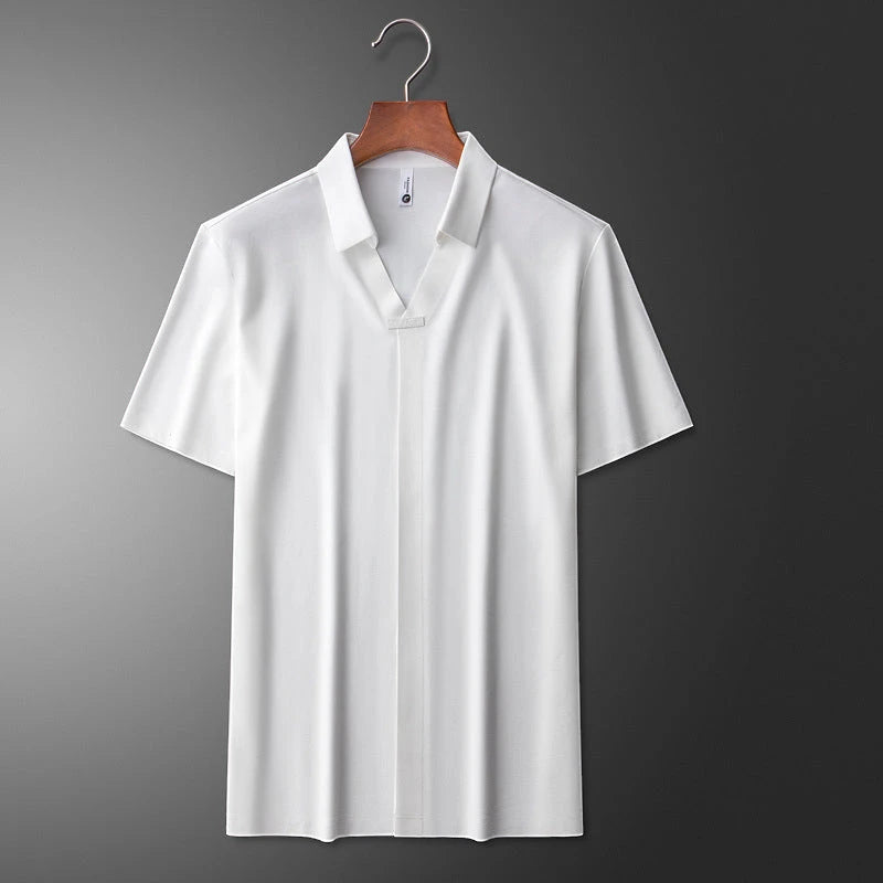 Men's Casual Work Polo Shirt with Short Sleeve and Camp Collar