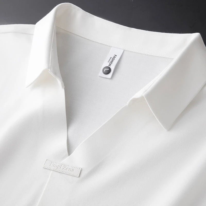 Men's Casual Work Polo Shirt with Short Sleeve and Camp Collar