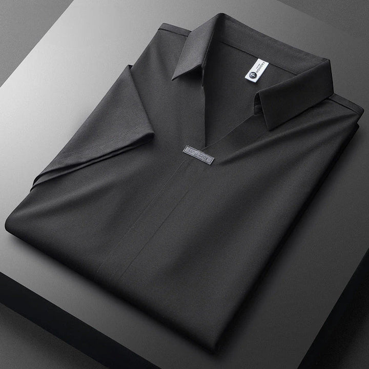Men's Casual Work Polo Shirt with Short Sleeve and Camp Collar