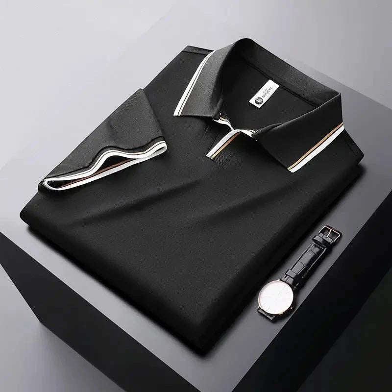 Men's Casual Work Polo Shirt with Short Sleeve and Ribbed Collar
