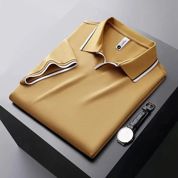 Men's Casual Work Polo Shirt with Short Sleeve and Ribbed Collar