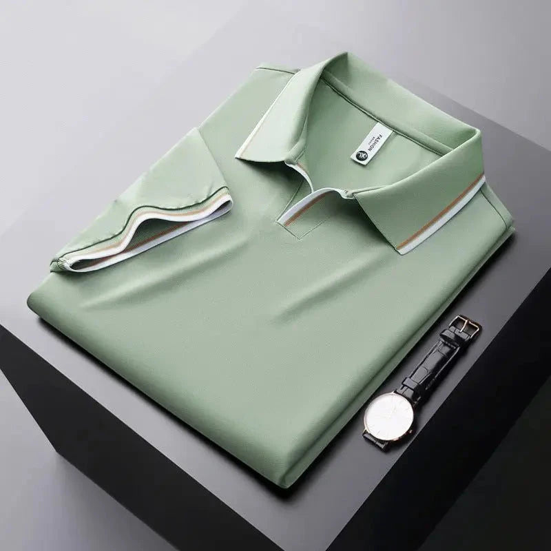 Men's Casual Work Polo Shirt with Short Sleeve and Ribbed Collar
