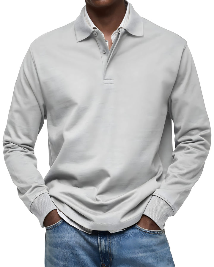 Men's Vintage Slim Fit Polo Shirt with Long Sleeve and V-Neck