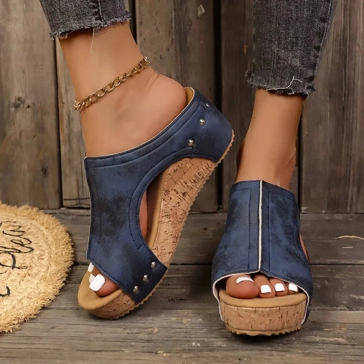 Women's Slip On Open Toe Wedges with Cushioned and Slip Resistant
