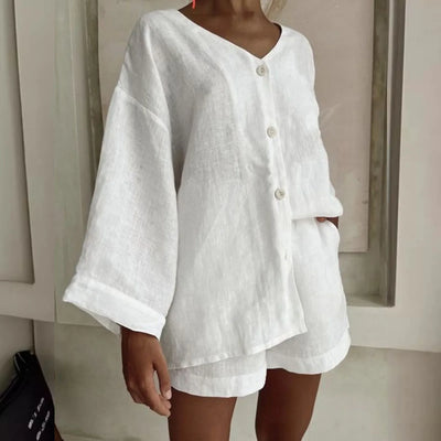 Olivia™ - Stylish Linen Shirt and Shorts Set