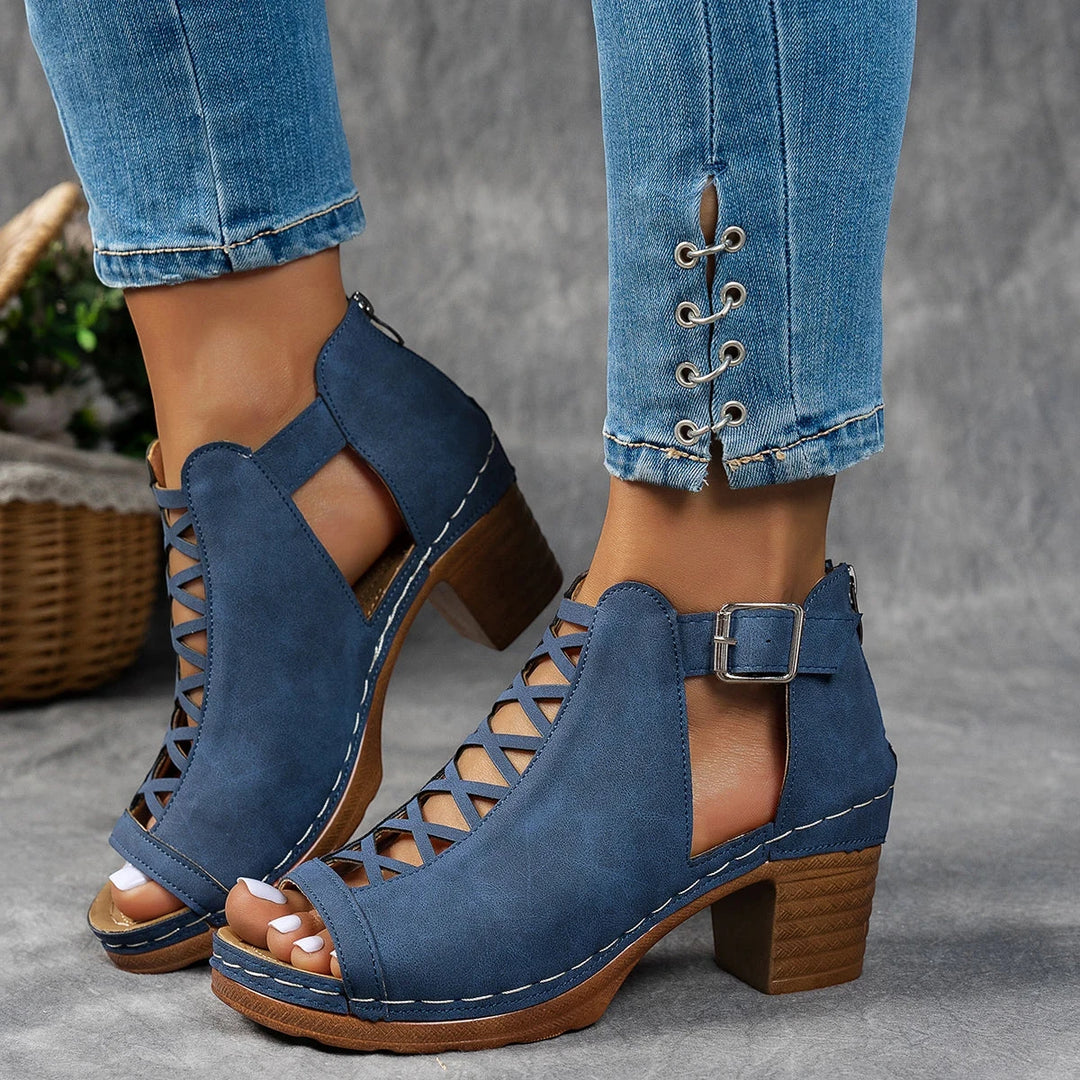 Women's Block Heel Open Toe Sandals with Non Slip Sole and Cushioned Insole
