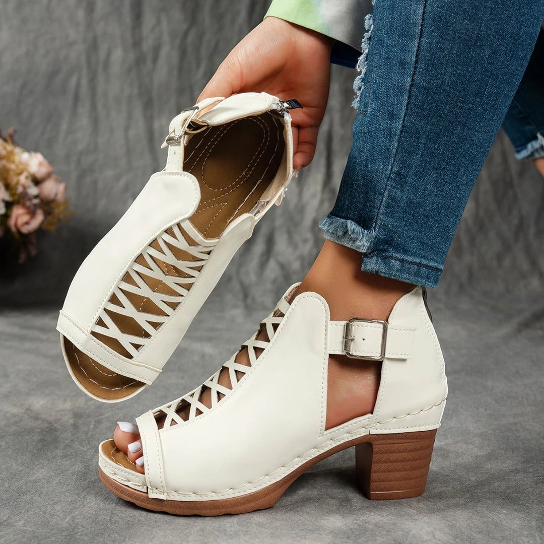 Women's Block Heel Open Toe Sandals with Non Slip Sole and Cushioned Insole