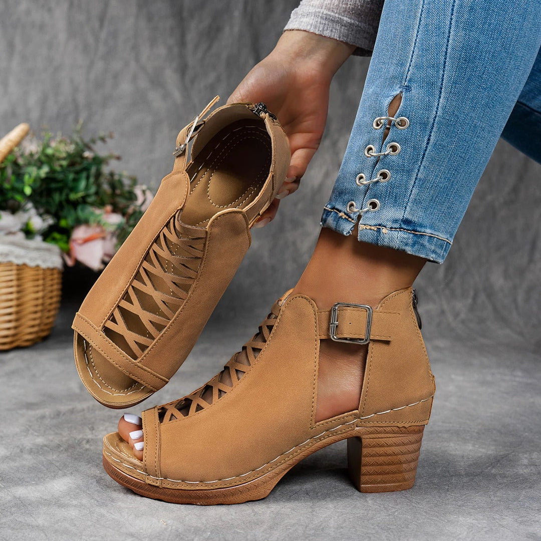 Women's Block Heel Open Toe Sandals with Non Slip Sole and Cushioned Insole