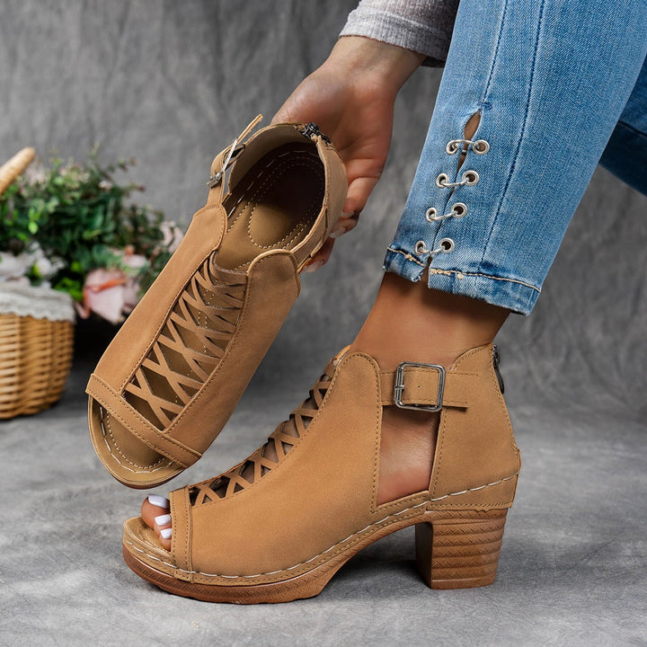 Women's Block Heel Open Toe Sandals with Non Slip Sole and Cushioned Insole