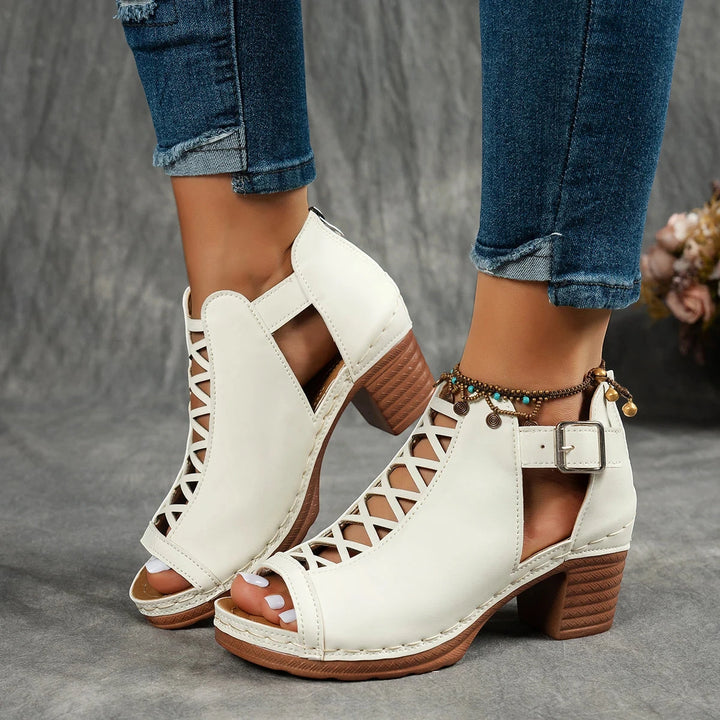 Women's Block Heel Open Toe Sandals with Non Slip Sole and Cushioned Insole